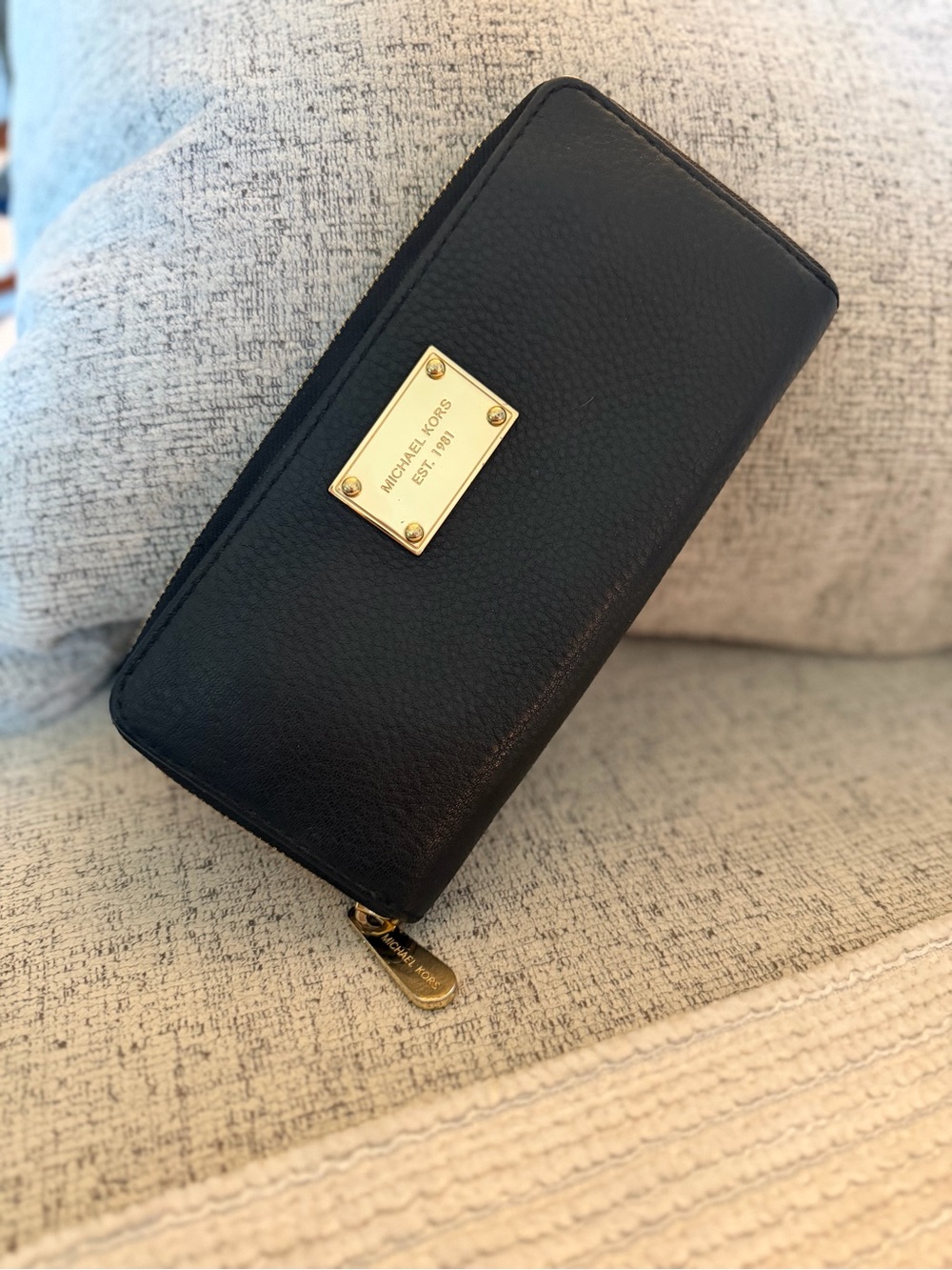 Michael Kors Black Pebbled Leather Continental Zip-Around Wallet